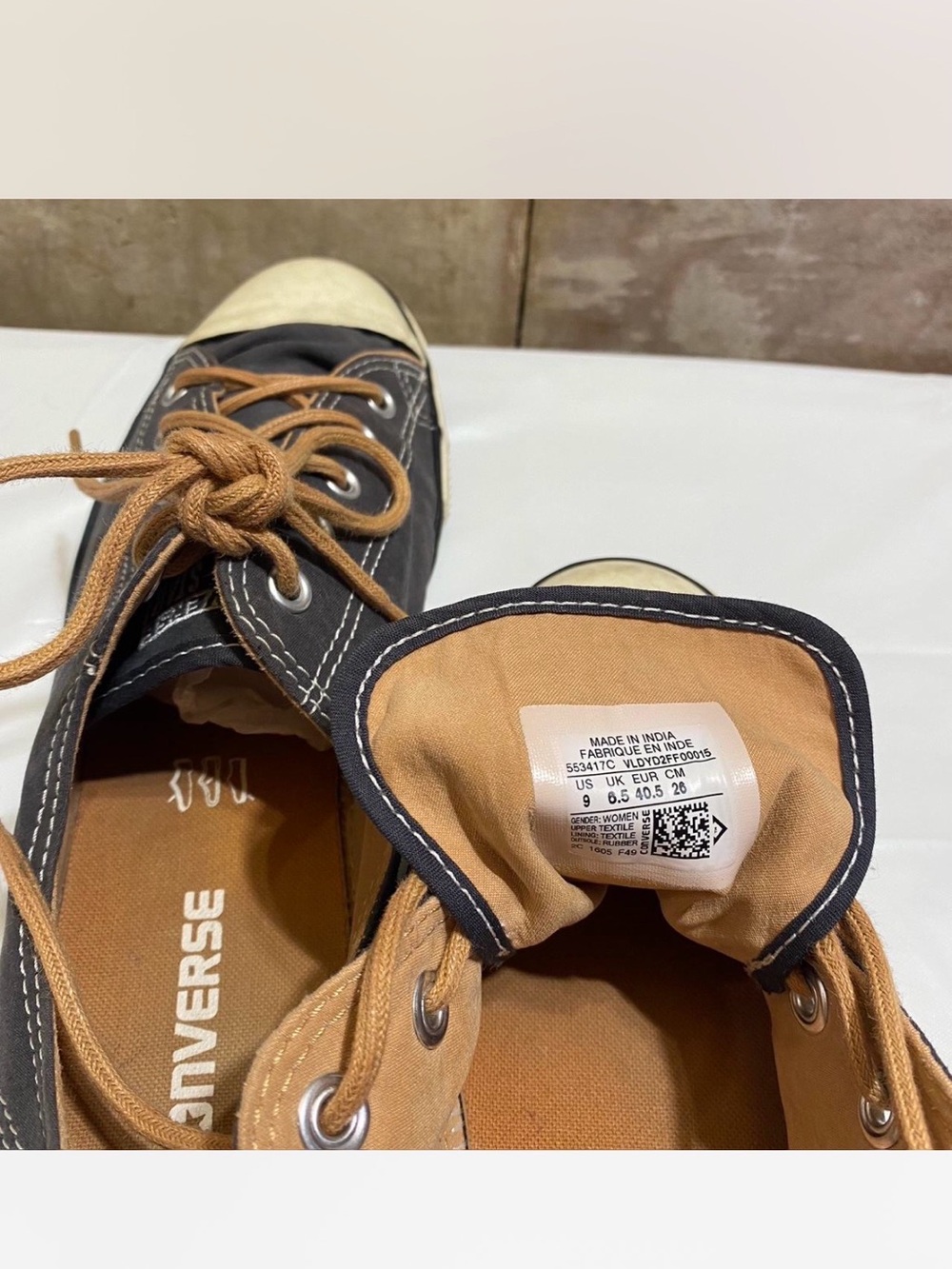 Converse Low-Top Canvas Sneakers in Charcoal with Tan Laces - Picture 7 of 7